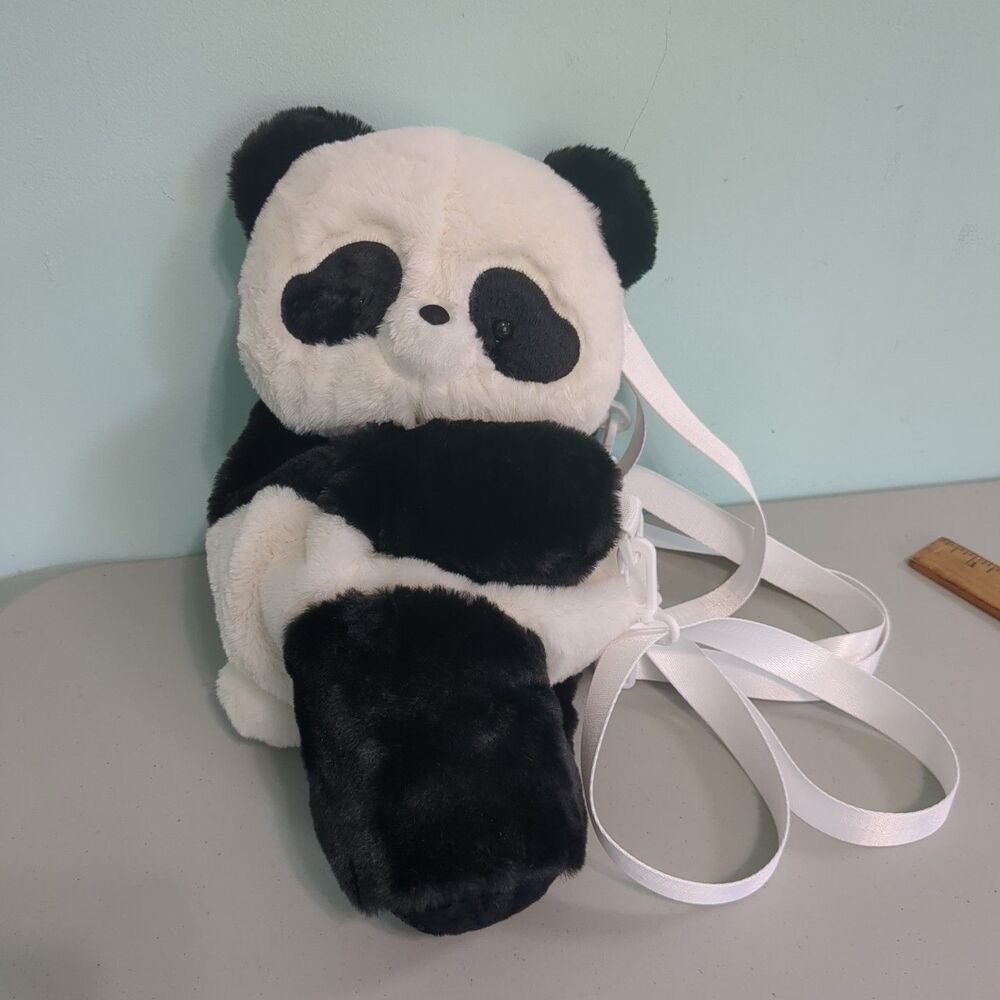 Plush Backpack Bag zipper Storage Adjust Stuffed Animal Black White PANDA Bear